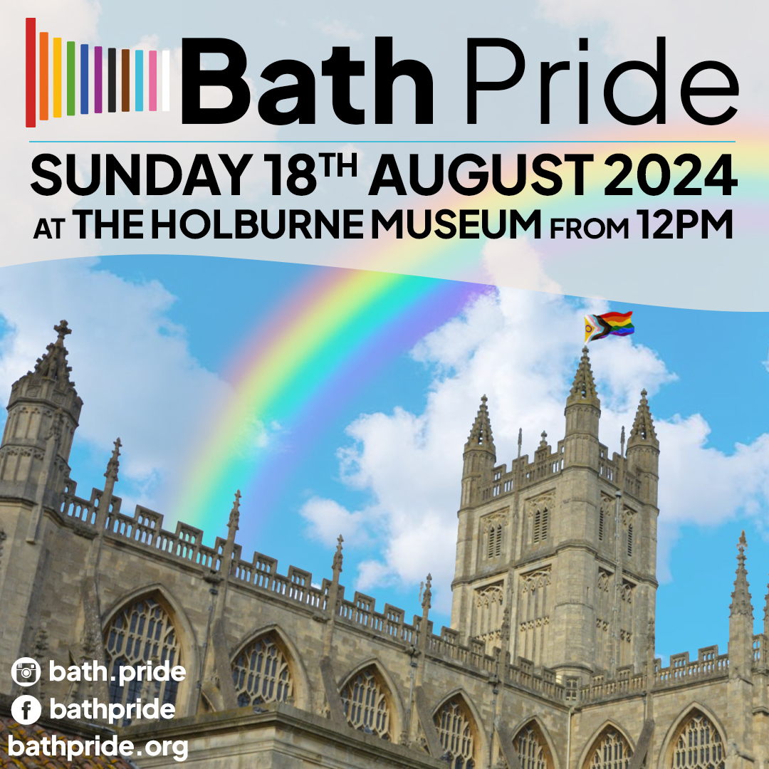 Bath Pride advertising poster for the day event at The Holburne Museum